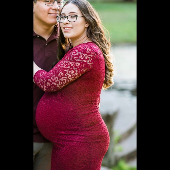 Burgundy Lace Maternity Dress - Picture 2 of 2